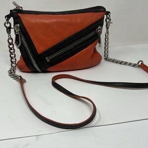 Botkier Cruz Orange Dark Black Navy Leather Crossbody Bag
